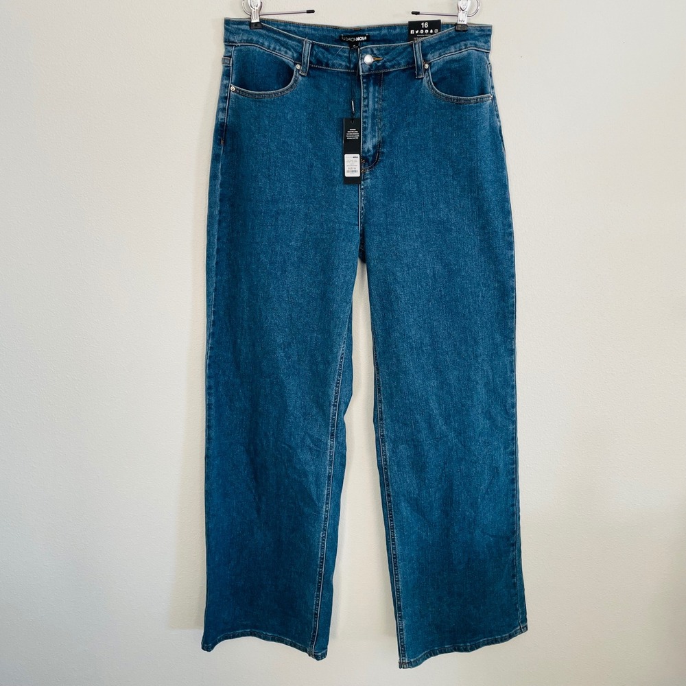 NWT Fashion Nova Sweet Love Straight Leg Jeans TALL Wide Leg Medium Wash Size 16 - Picture 3 of 12